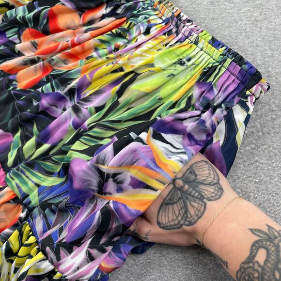 Elie Elie Tahari Skirt Small Tropical Floral Print Tiered Midi Pleated Flounce - Picture 6 of 15